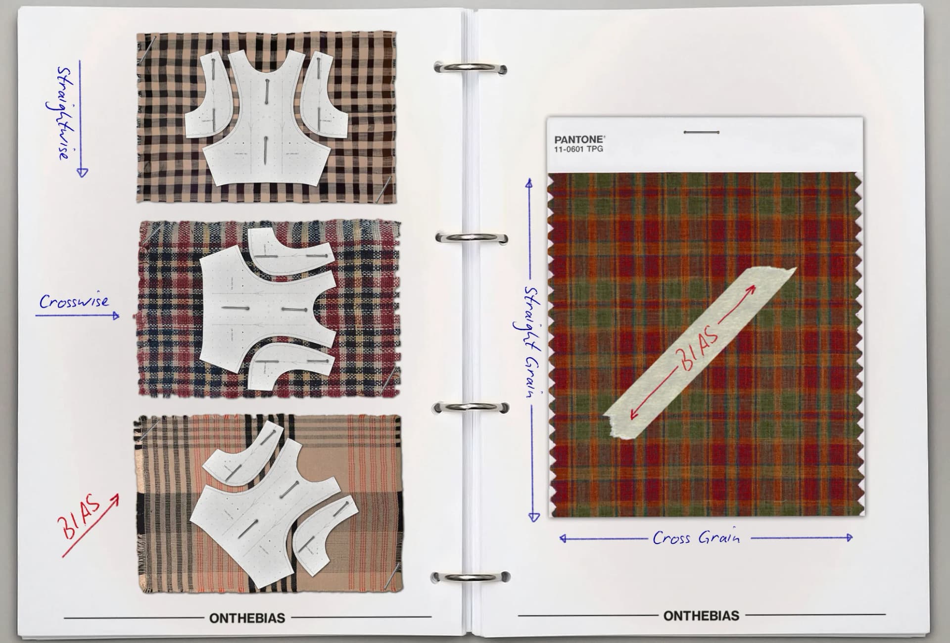 Illustration of the bias cut - a diagonal 45-degree cut across fabric grain.